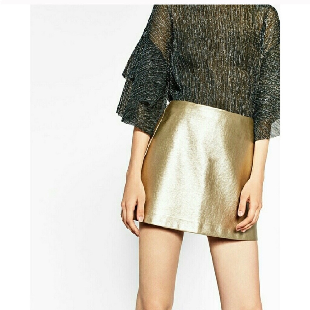 Zara Gold Metallic Faux Leather Skirt   (NWT)